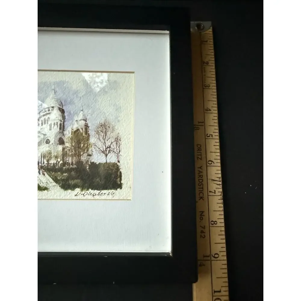 Pottery Barn Watercolor Print Wall Hanging Framed Matted 9x9 Minimalist Cottage